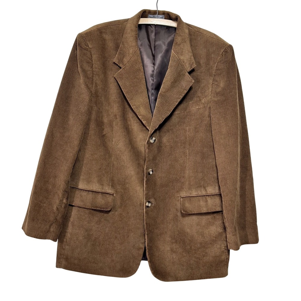 Mens Brown Corduroy 3-Button Blazer Sport Coat Jacket 42L Wide Wale Classic